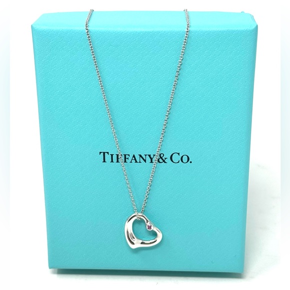 Authentic Tiffany & CO. Elsa Peretti  Pink Sapphire Open Heart Neck… - Picture 11 of 15